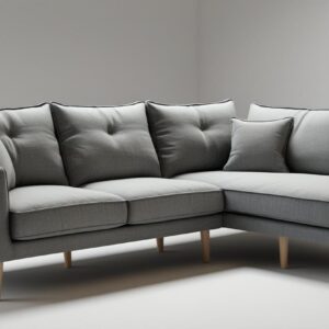 Sofá Seccional Esquinero Moderno Gris con Capitoné y Patas de Madera